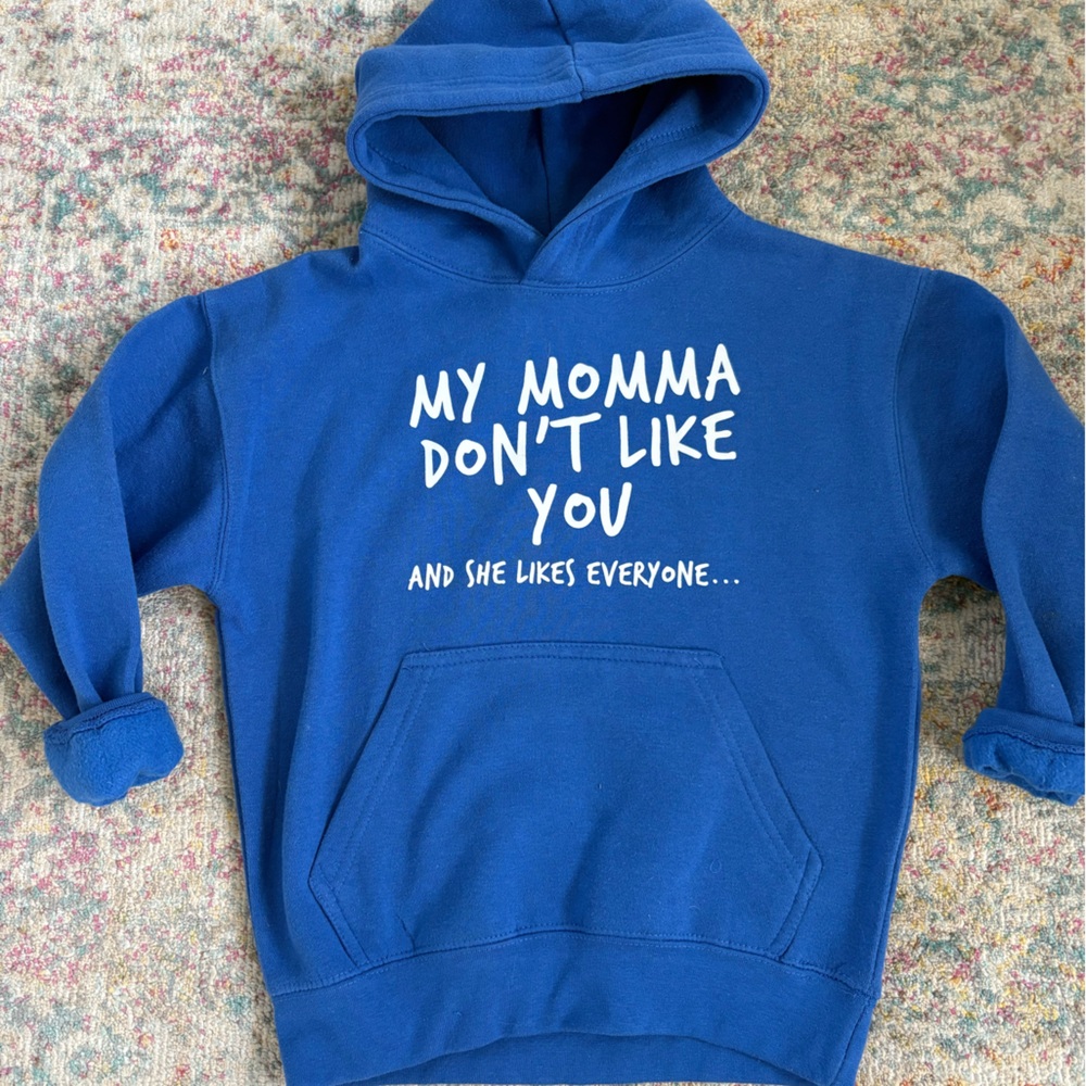 Justin Bieber Blue Kids Hoodie size 6-7 with pockets and Fun lyrics